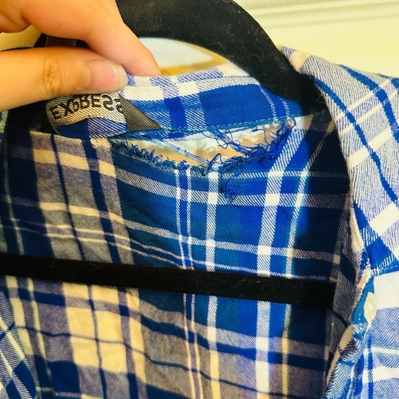 Express women’s oversized super soft boyfriend flannel size large blue plaid - Picture 6 of 7